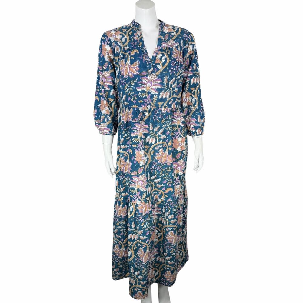 Fitzroy & Willa Marti Maxi Dress Small Tiered Floral Teal Bohemian Cottagecore